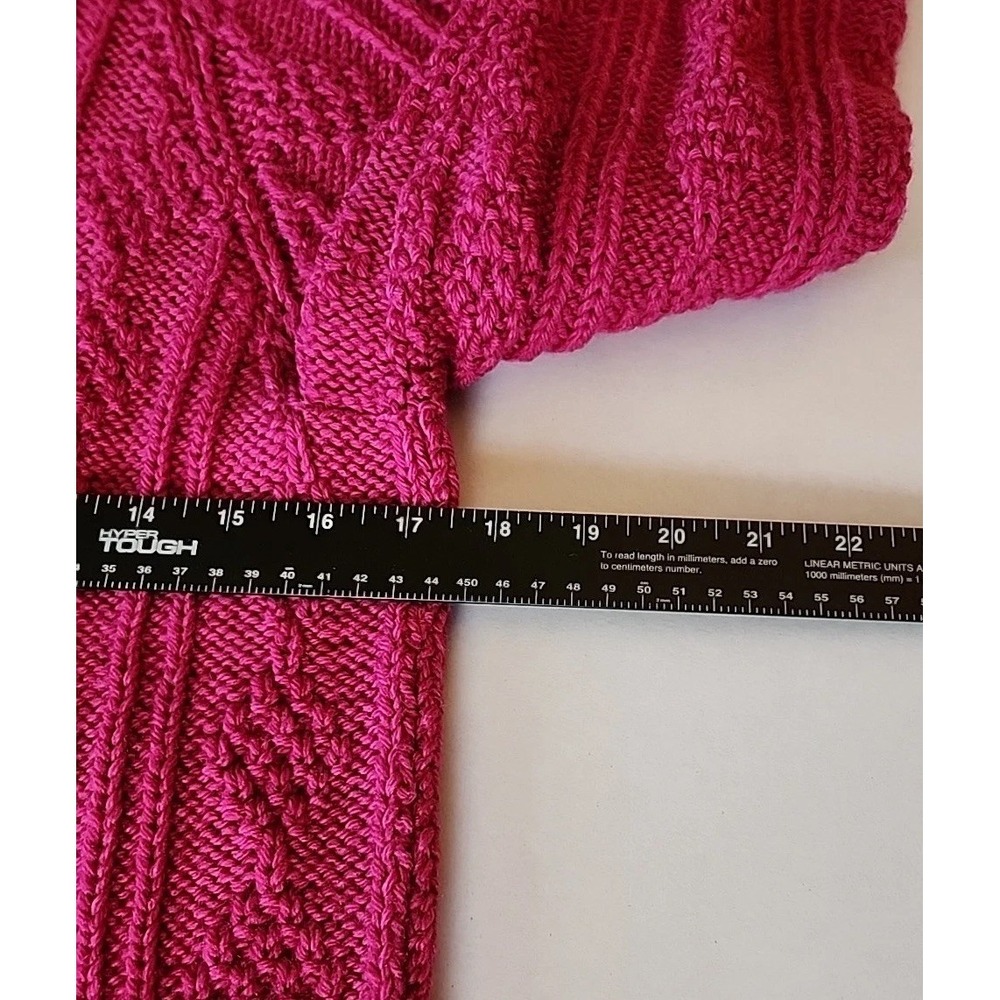 Womens Fisherman Cable Knit Cardigan Sz M Hand Knit Pink Cottage Retro Sweater - Picture 6 of 8